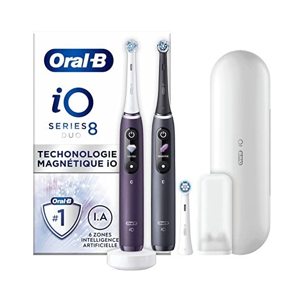 Oral-B iO 8 Brosses À Dents Électriques Rechargeables, Manches Blanc Et Noir connectés Bluetooth Avec Technologie Magnétique,