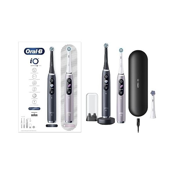 Oral-B iO 9 Brosses À Dents Électriques Rechargeables, Manche Noire et Rose connectés Bluetooth Avec Technologie Magnétique R