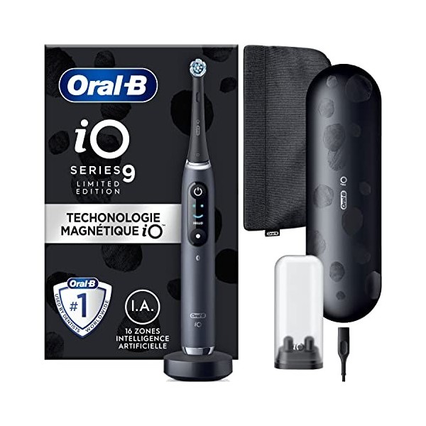 Oral-B iO 9 Brosses À Dents Électriques Rechargeables, Manche Noire et Rose connectés Bluetooth Avec Technologie Magnétique R