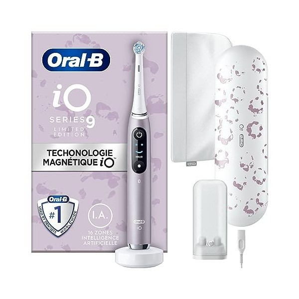 Oral-B iO 9 Brosses À Dents Électriques Rechargeables, Manche Noire et Rose connectés Bluetooth Avec Technologie Magnétique R