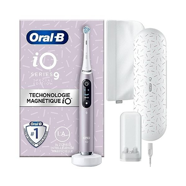 Oral-B iO 9 Brosse À Dents Électrique Édition Spéciale Rose Quartz connectée Bluetooth, 1 Brossette, 1 Étui De Voyage Chargeu