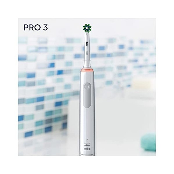 Oral-B Pro 3000 Brosse À Dents Électrique Rechargeable Avec 1 Manche Capteur De Pression Et 1 Brossette Crossaction, Technolo