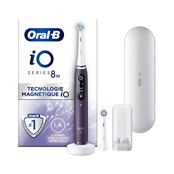 Oral-B iO 8N Brosse À Dents Électrique Noire connectée Bluetooth, 2 Brossettes, 1 Étui De Voyage