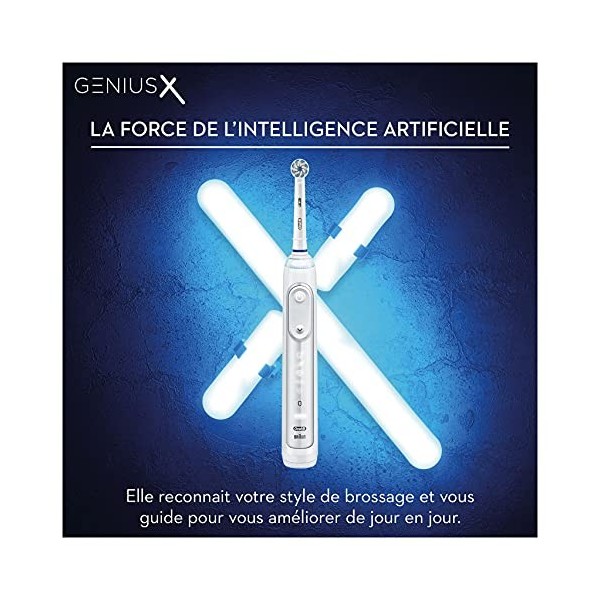 Oral-B Genius X Brosse à Dents Électrique Rechargeable avec 1 Manche Intelligence Artificielle et 1 Brossette, 6 Modes Dont B