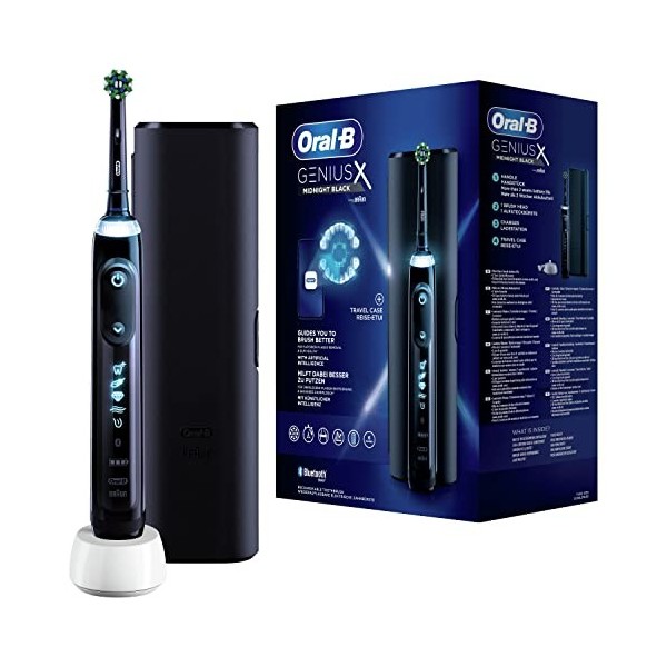 Oral-B Genius X Brosse à Dents Électrique Rechargeable, Souple pour Voyage, Manche Intelligence Artificielle, 1 Brossette et 