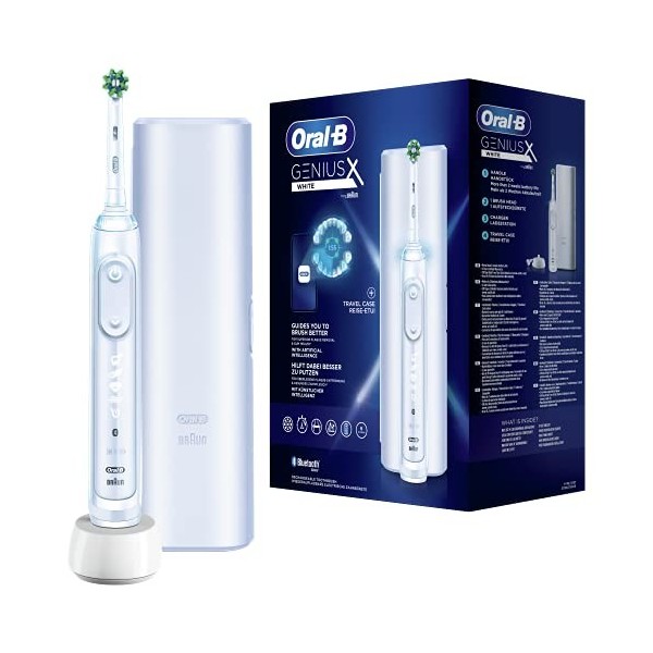 Oral-B Genius X Brosse à Dents Électrique Rechargeable, Souple pour Voyage, Manche Intelligence Artificielle, 1 Brossette et 