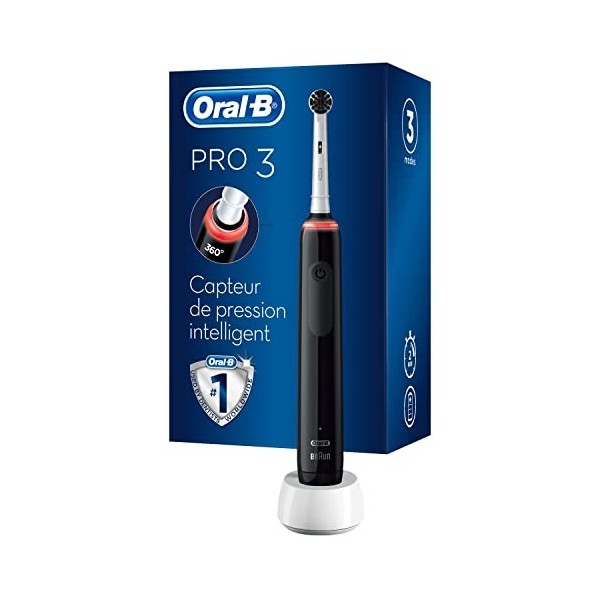 Oral-B Pro 3 3000, Brosse à Dents Électrique Rechargeable, Souple pour Voyage, Capteur de Pression Intelligent, Détecteur de 