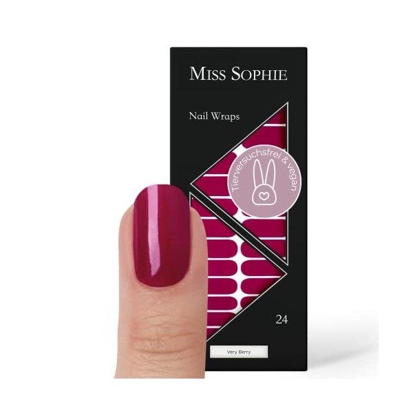 Miss Sophie Nail Wrap - "Very Berry", Uni, Rouge, Nail Wraps -24 nail wraps auto-adhésifs ultra-fins longue durée