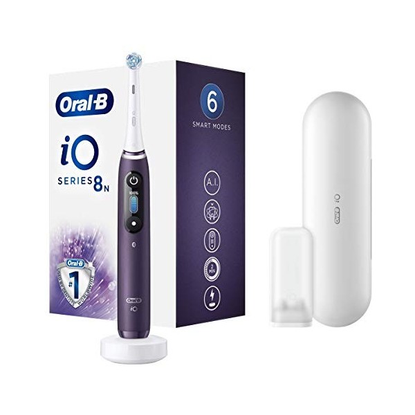 Oral-B iO Series 8n Brosse à Dents Électrique Rechargeable avec 1 Manche Intelligence Artificielle, Violet, 1 Brossette et 1 