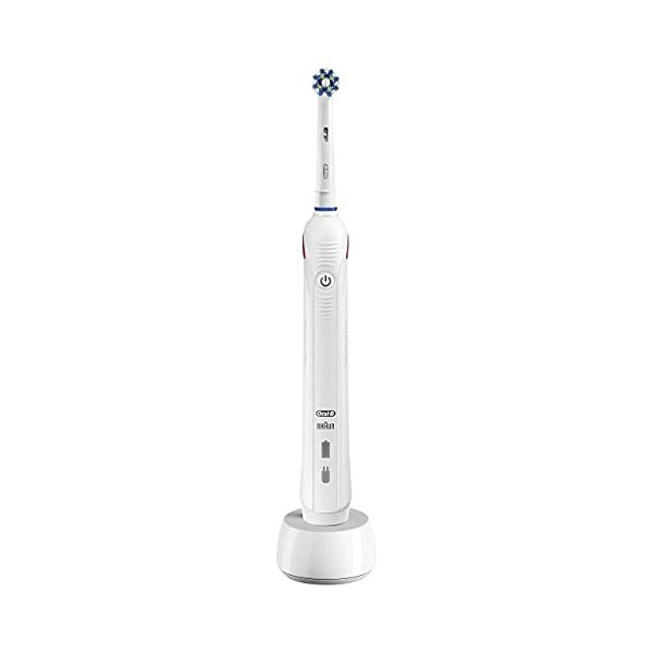 Oral-B Pro 2 2000 Brosse à dents électrique rechargeable, 1 manche blanc avec chargeur, 1 tête CrossAction