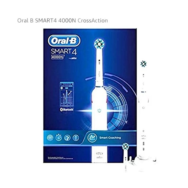 Oral-B Smart 4 4000N CrossAction rechargeable Brosse à dents électrique, 1 poignée connectée à une application, 3 modes avec 