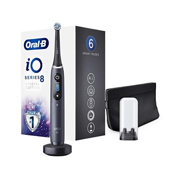 Oral-B iO Series 8s Brosse à Dents Électrique Rechargeable avec 1 Manche Intelligence Artificielle, Noir, 1 Brossette et 1 Po