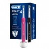 Oral-B Smart 4 Brosse à Dents Électrique Rechargeable avec 2 Manches Connecté et 2 Brossettes, Rose et Noir, Lot de 2