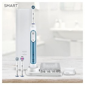 Oral-B Pro 6000 Brosse À Dents Électrique Rechargeable Avec 1 Manche Connecté Bluetooth, Bleu, 3 Brossettes Et 1 Étui De Voya