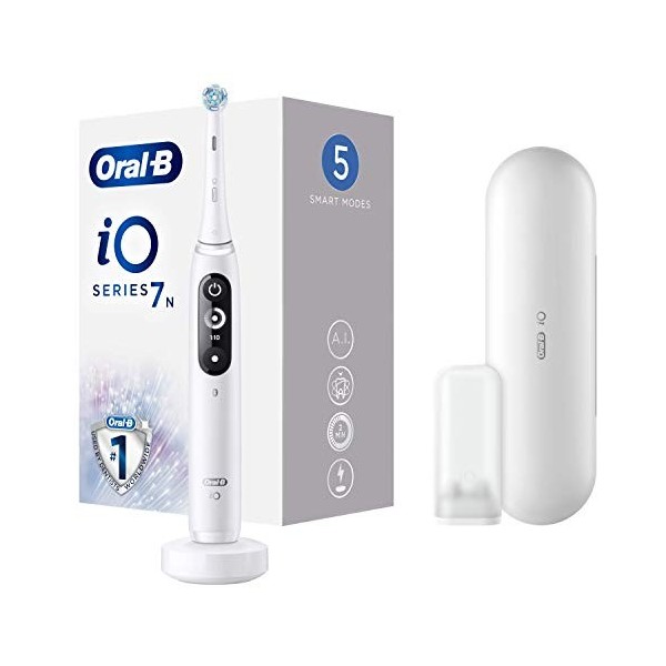 Oral-B iO 7n, Brosse à Dents Électrique Rechargeable, Souple pour Voyage, Détecteur de Position, 1 Brossette et 1 Étui de Voy