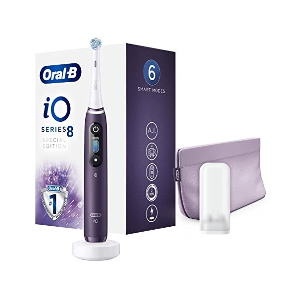 Oral-B iO - 8s - Brosse À Dents Électrique Rechargeable Édition Spéciale, 1 Manche Haut De Gamme Violet connecté Bluetooth Av