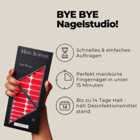 Miss Sophie Nail Wrap -"Lipstick Red", Uni, Rouge, Nail Wraps -24 nail wraps auto-adhésifs ultra-fins longue durée