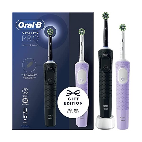 Oral-B Braun Vitality Pro Lot de 2 brosses à dents électriques Noir/violet