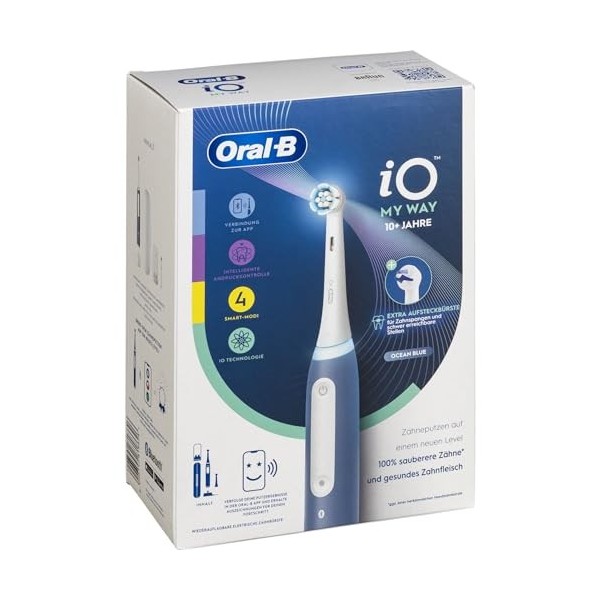 Oral-B iO My Way Brosse à dents électrique à partir de 10 ans, 4 modes de brossage pour soins dentaires, brosse supplémentair