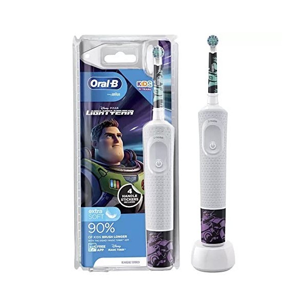 Oral-B Brosse à dents électrique pour enfants, cadeaux de Noël pour enfants, 1 tête de brosse à dents, 4 autocollants Disney 