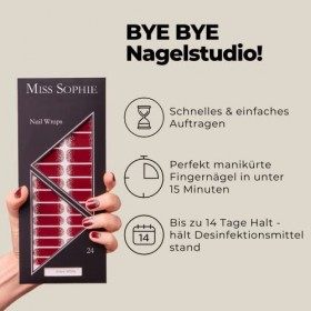 Miss Sophie Nail Wrap - "Snow White", Pailleté, Rouge, Nail Wraps -24 nail wraps auto-adhésifs ultra-fins longue durée
