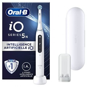 Oral-B iO 5N Brosse À Dents Électrique Blanche connectée Bluetooth, 1 Brossette, 1 Étui De Voyage & iO Gentle Care Brossettes
