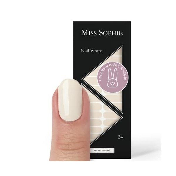 Miss Sophie Nail Wrap -"White Chocolate", Uni, Crème, Nail Wraps -24 nail wraps auto-adhésifs ultra-fins longue durée