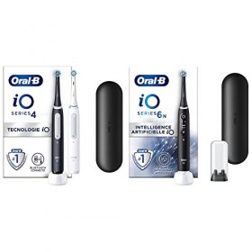Oral-B iO 4 Lot De 2, Brosses À Dents Électriques Noire et Blanche connectées Bluetooth, 2 Brossettes, 1 Étui De Voyage & iO 