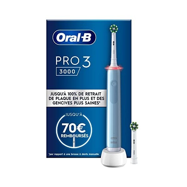 Oral-B Pro 3 3000, Brosse à Dents électrique, 2 Brossettes, Bleu & Pro 3 3000, Brosse à Dents électrique, 2 Brossettes, Blanc