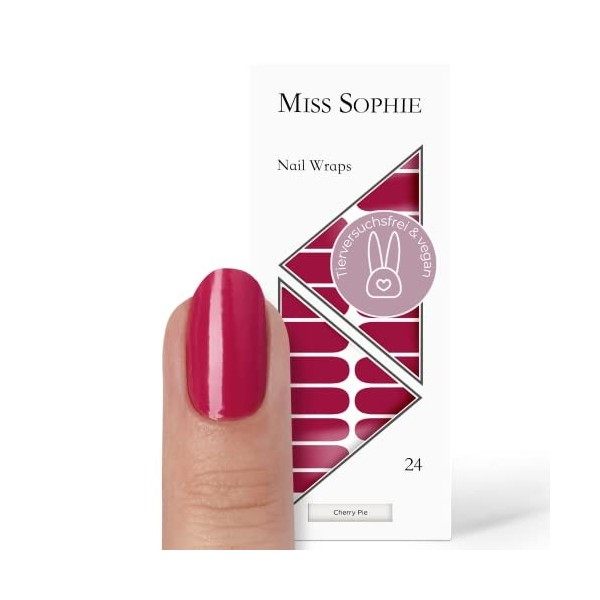 Miss Sophie Nail Wrap -"Cherry Pie", Uni, Rouge, Nail Wraps -24 nail wraps auto-adhésifs ultra-fins longue durée