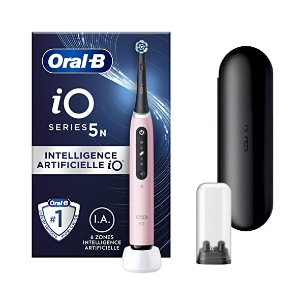 Oral-B iO 5N Brosse À Dents Électrique Rose connectée Bluetooth, 1 Brossette, 1 Étui De Voyage & iO Gentle Care, Embout, Pac