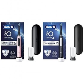 Oral-B iO 5N Brosse À Dents Électrique Rose connectée Bluetooth, 1 Brossette, 1 Étui De Voyage & iO 4N Brosse À Dents Électri