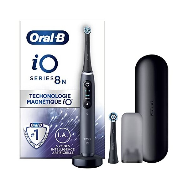 Oral-B iO 8N Brosse À Dents Électrique Noire connectée Bluetooth, 2 Brossettes, 1 Étui De Voyage & iO Series 8 Brosse à Dents