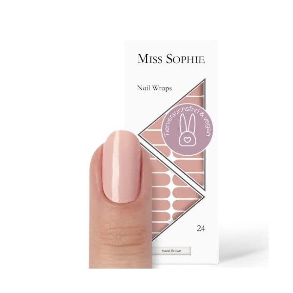 Miss Sophie Nail Wrap -"Hazel Brown", Uni, Nude, Nail Wraps -24 nail wraps auto-adhésifs ultra-fins longue durée