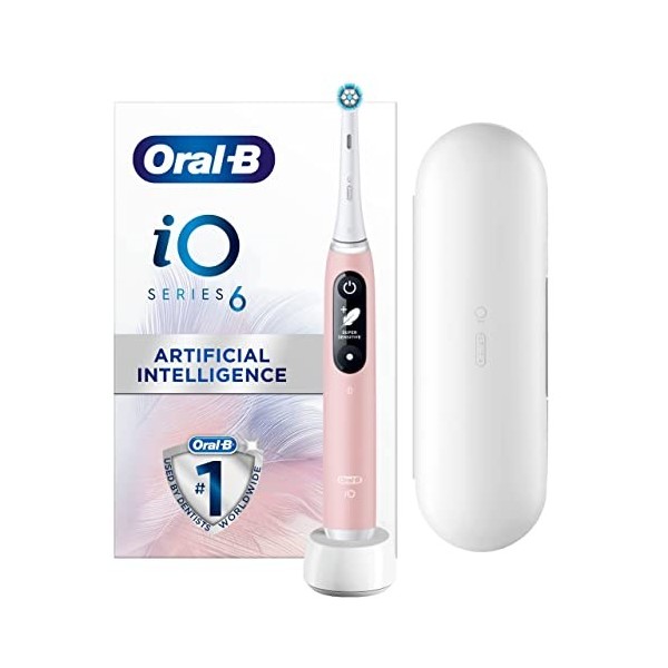 Oral-B iO6 Brosses à dents électriques pour adultes, cadeaux de Noël pour femme, lui, 1 tête de brosse à dents et étui de voy