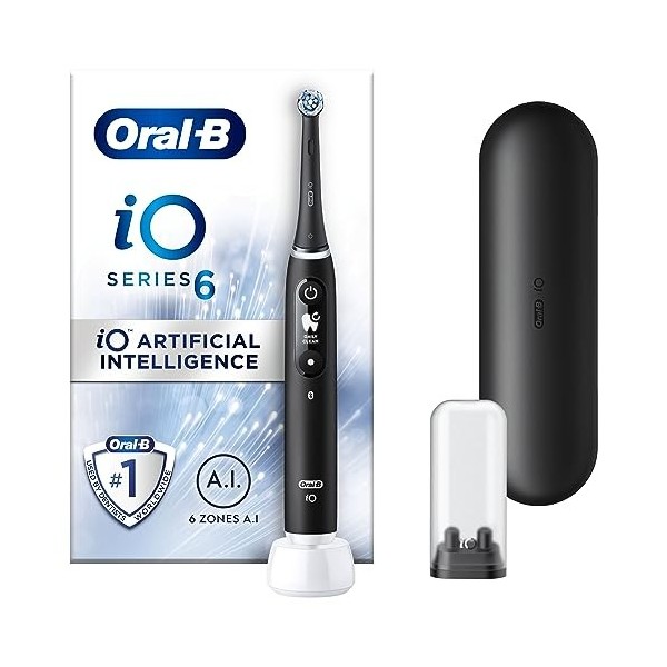 Oral-B iO6 Brosses à dents électriques pour adultes, cadeaux de Noël pour femme, lui, 1 tête de brosse à dents et étui de voy