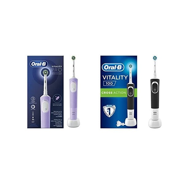 Oral-B Vitality Pro, Protect X Clean, Brosse à dents électrique, 3 Modes de brossage, Minuteur, Violet & Vitality 100 Brosse 