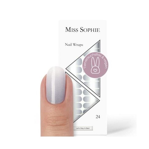 Miss Sophie Nail Wrap - "Lets Stay in Bed", Dégradé, Gris, Blanc, Nail Wraps -24 nail wraps auto-adhésifs ultra-fins longue 