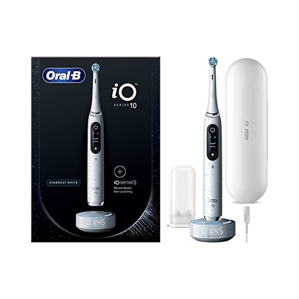 Oral-B Brosse à dents électrique rechargeable iO 10 blanc, 1 tête, 1 étui de voyage rechargeable, 1 chargeur iO Sense