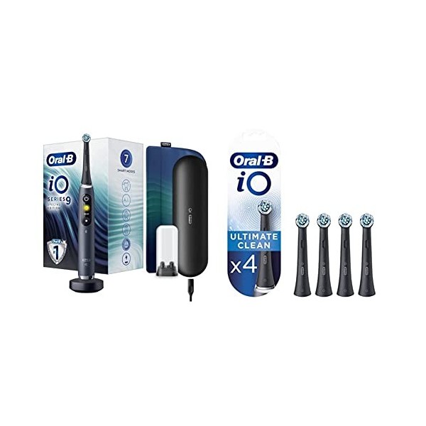 Oral-B iO Series 9 Brosse à Dents Électrique Rechargeable avec 1 Manche Intelligence Artificielle + Ultimate Clean Brossettes