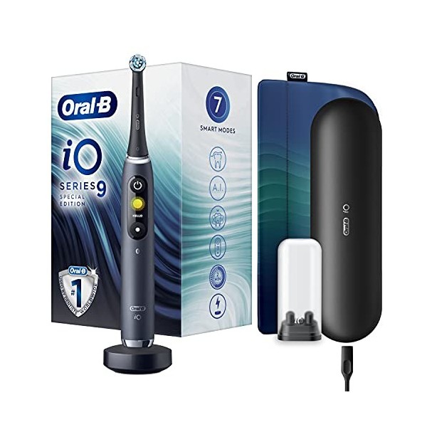 Oral-B iO Series 9 Brosse à Dents Électrique Rechargeable avec 1 Manche Intelligence Artificielle + Ultimate Clean Brossettes