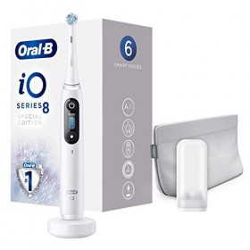 Oral-B iO - 8 - Brosse à Dents Électrique Rechargeable Édition spéciale, 1&nbsp;Manche Haut de Gamme Blanc Albâtre, Affichage En C