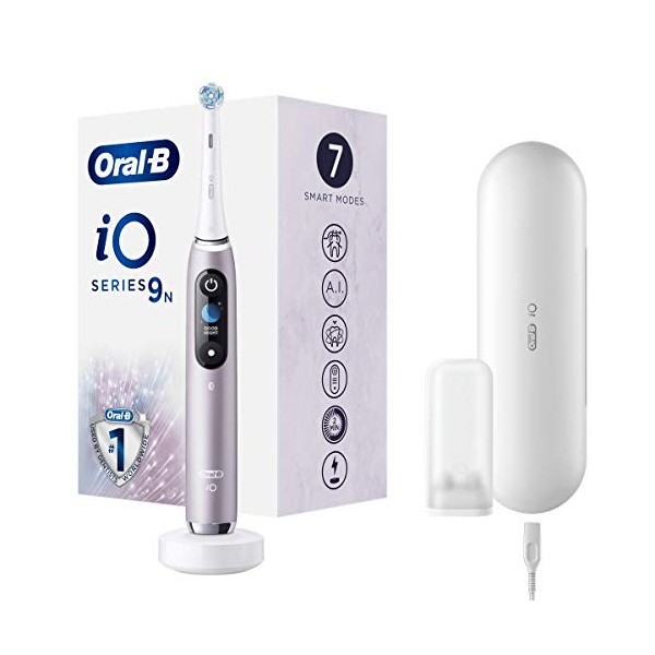Oral-B iO Series 9n Brosse à Dents Électrique Rechargeable avec 1 Manche Intelligence Artificielle, Rose, 1 Brossette et 1 Ét