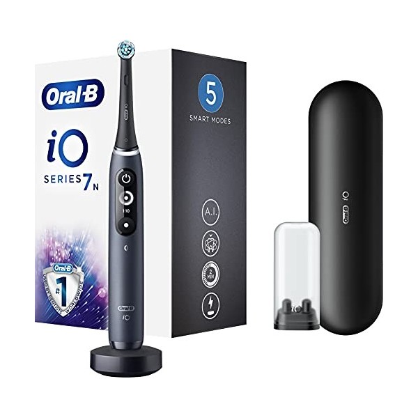 Oral-B iO 7n, Brosse à Dents Électrique Rechargeable, Souple pour Voyage, Détecteur de Position, 1 Brossette et 1 Étui de Voy