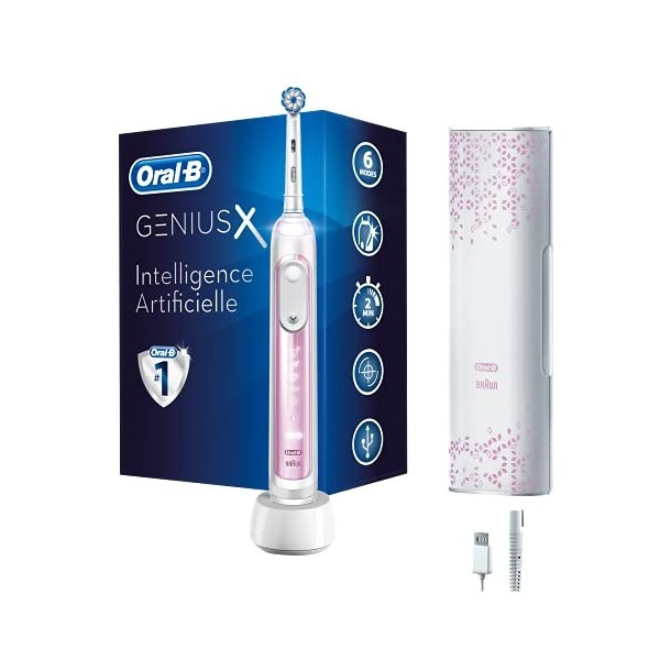 Oral-B Genius X Luxury Brosse à Dents Électrique Rechargeable avec 1 Manche Intelligence Artificielle, Rose Poudré, 1 Brosset