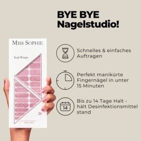 Miss Sophie Nail Wrap -"Make A Wish", Pailleté, Rose, Rouge, Nail Wraps -24 nail wraps auto-adhésifs ultra-fins longue durée