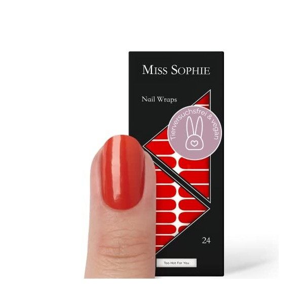 Miss Sophie Nail Wrap -"Too Hot For You", Uni, Rouge, Nail Wraps -24 nail wraps auto-adhésifs ultra-fins longue durée