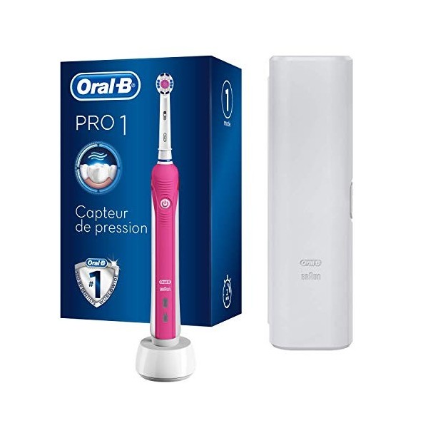 Oral-B Pro 1 - 750 - Brosse À Dents Électrique plus Étui De Voyage Offert, Feuille Rose, 1 Unité Lot de 1 