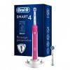 Oral-B Smart 4 Brosse À Dents Électrique Rechargeable Avec 1 Manche Connecté Bluetooth Et 2 Brossettes, Rose, 5 Modes Dont Bl