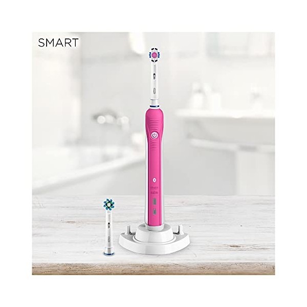 Oral-B Smart 4 Brosse À Dents Électrique Rechargeable Avec 1 Manche Connecté Bluetooth Et 2 Brossettes, Rose, 5 Modes Dont Bl